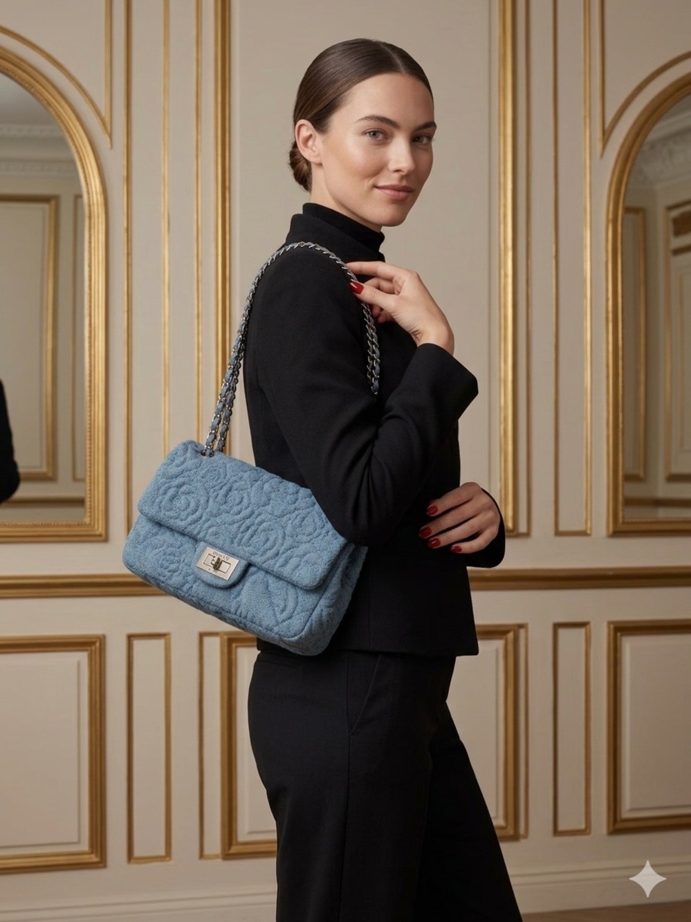 Elegant Blue Quilted Karl Lagerfeld Chain Shoulder Bag